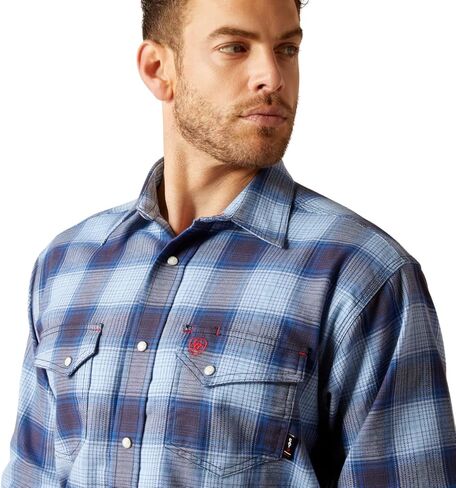 Ariat Men's Fire Resistant Bighorn Snap Work Shirt, Powder Blue, Medium in Saudi Arabia