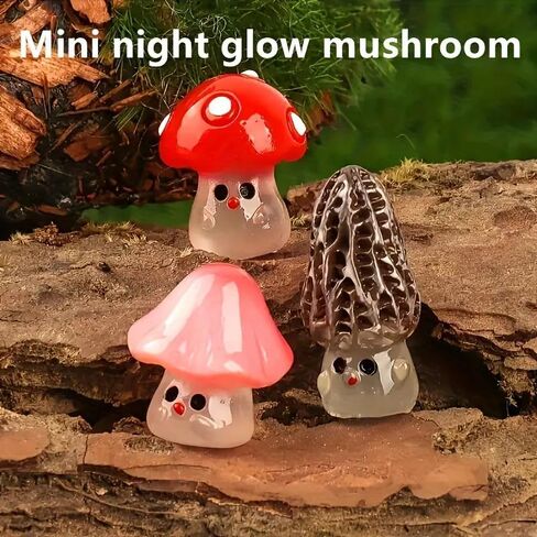 5pcs Glow-in-The-Dark Mushroom Figurines, Resin Miniatures for Fairy Garden, Micro Landscape, DIY Crafts, Home Decor, Christmas & Halloween Decorations in Saudi Arabia