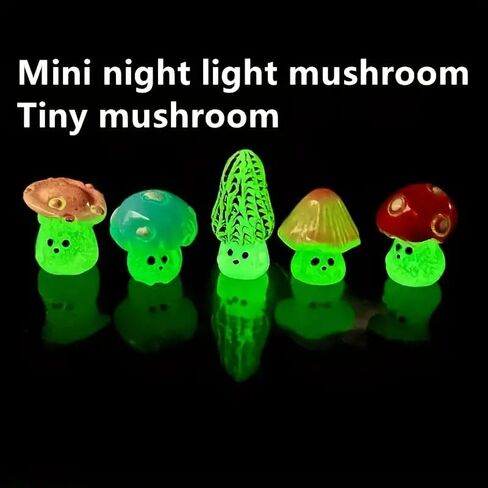 5pcs Glow-in-The-Dark Mushroom Figurines, Resin Miniatures for Fairy Garden, Micro Landscape, DIY Crafts, Home Decor, Christmas & Halloween Decorations in Saudi Arabia