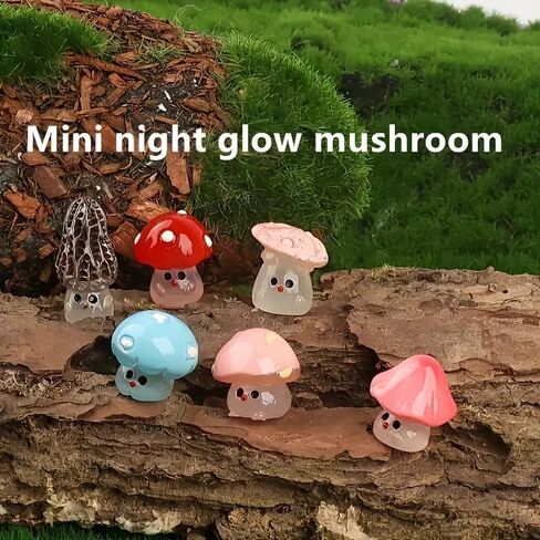 5pcs Glow-in-The-Dark Mushroom Figurines, Resin Miniatures for Fairy Garden, Micro Landscape, DIY Crafts, Home Decor, Christmas & Halloween Decorations in Saudi Arabia