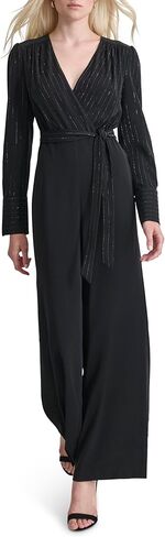 DKNY womens Long Sleeve Surplice Neck Wide Leg Removable Belt Full Length Jumpsuit in Saudi Arabia