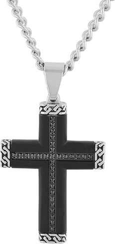 الرجال الأسود الفولاذ المقاوم للصدأ قلادة الصليب قلادة الرجال 24 "سلسلة كبح ملتوية مع قلادة in Saudi Arabia