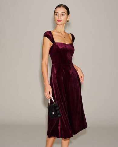 RIHOAS Womens Velvet Cocktail Dresses Vintage Cocktail Midi Dress Wedding Guest Dress in Kuwait