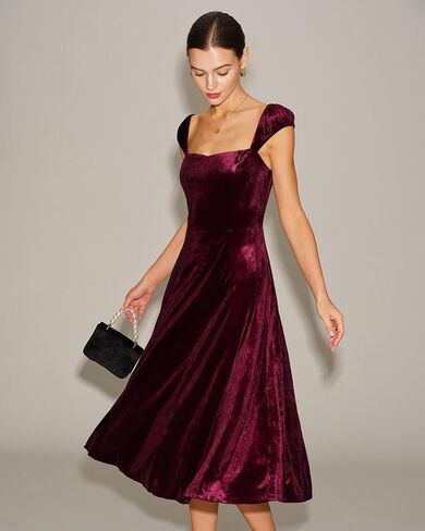 RIHOAS Womens Velvet Cocktail Dresses Vintage Cocktail Midi Dress Wedding Guest Dress in Kuwait