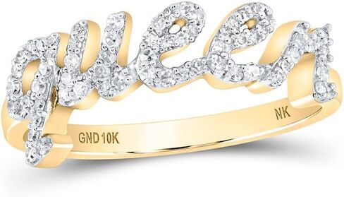 Jewels By Lux 10K Yellow Gold Womens Round Diamond QUEEN Band Ring 1/5 Cttw, Womens Size 5-9 in Saudi Arabia
