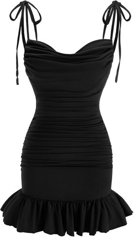 Women's Tie Strap Backless Cami Dress Ruffle Hem Spaghetti Strap Bodycon Vacation Mini Dress in Saudi Arabia