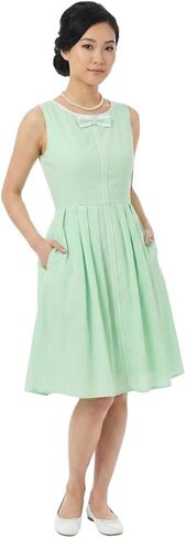 فستان تاتيانا سامانثا على شكل حرف A بتصميم عتيق من الستينيات، أخضر نعناعي، بدون أكمام مع فيونكة، تنورة دائرية مطوية، جيوب in Kuwait
