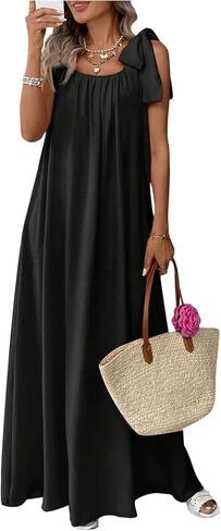 OYOANGLE Women's Bow Tie Knot Sleeveless Long Maxi Dress Casual Beach Vacation Going Out Club Party Wear in Saudi Arabia