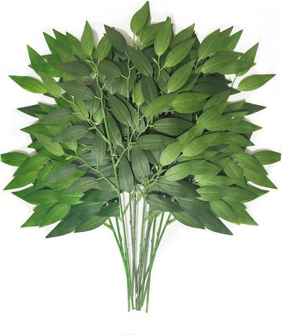 20 قطعة روسكوس الخضرة الإيطالية ينبع 18 "أوراق الحرير الاصطناعي الخضراء DIY بها بنفسك باقة حشو الجدول المركزية ديكور المنزل الداخلي in Kuwait