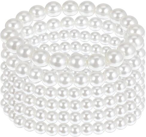 6 Pcs Pearl Bracelet Stack White Pearl Stretch Bracelets For Women Stackable Elastic Beaded Bracelet For Women Bridesmaid Bridal Wedding Jewelry in Saudi Arabia
