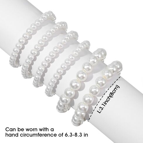 6 Pcs Pearl Bracelet Stack White Pearl Stretch Bracelets For Women Stackable Elastic Beaded Bracelet For Women Bridesmaid Bridal Wedding Jewelry in Saudi Arabia