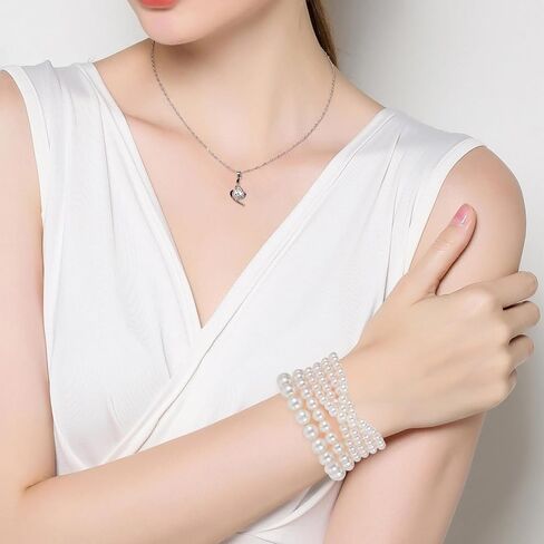 6 Pcs Pearl Bracelet Stack White Pearl Stretch Bracelets For Women Stackable Elastic Beaded Bracelet For Women Bridesmaid Bridal Wedding Jewelry in Saudi Arabia
