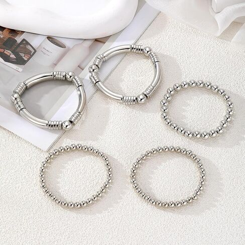 Gold Silver Bracelets for Women Beaded Strand Bead Ball Bracelets stack Adjustable Bracelets Set in Saudi Arabia