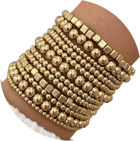 Gold Silver Bracelets for Women Beaded Strand Bead Ball Bracelets stack Adjustable Bracelets Set in Saudi Arabia