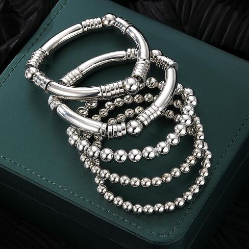 Gold Silver Bracelets for Women Beaded Strand Bead Ball Bracelets stack Adjustable Bracelets Set in Saudi Arabia
