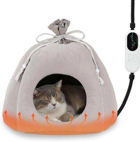 FHTONGE Heated Cat Bed Indoor with Timer and Temp Adjustment, Washable Self Warming Cat Bed Donut with Overheat Protection for Winter, Snuggle Round Cat Bed Cuddler with Electric Heating Pad in Kuwait