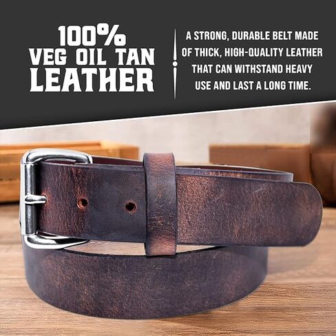 Mens Belts Leather Veg Oil Tan, Genuine Buffalo Leather Handmade By Amish, 1.5 Inch Wide & 3.6mm Thickness in Saudi Arabia