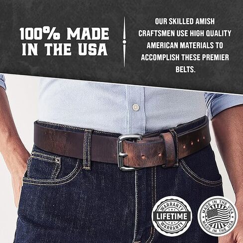Mens Belts Leather Veg Oil Tan, Genuine Buffalo Leather Handmade By Amish, 1.5 Inch Wide & 3.6mm Thickness in Saudi Arabia