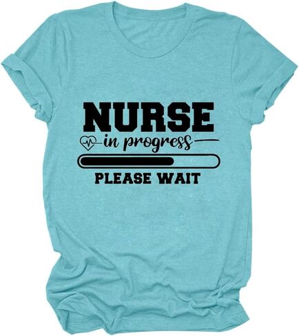 Nurse in Progress Please Wait Nursing School Tshirt Women Nurse Student Letter Print Shirt Cute Heartbeat Graphic Tee in Saudi Arabia