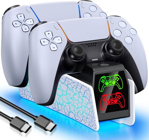 PS5 Controller Charging Station, PS5 Charging Dock Compatible with PlayStation 5 Faceplates Edge & Dual Controller, PS 5 Accessories Charging Dock Stand with LED Indicators & Charging Cable in Kuwait