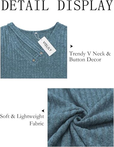 VISLILY Womens-Plus-Size-Tops Trendy V Neck Casual Long Sleeve Shirts Lightweight Knit Sweaters Button Decor Tunics Blouses in Saudi Arabia