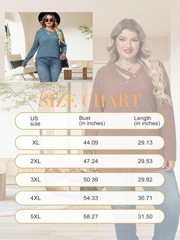 VISLILY Womens-Plus-Size-Tops Trendy V Neck Casual Long Sleeve Shirts Lightweight Knit Sweaters Button Decor Tunics Blouses in Saudi Arabia