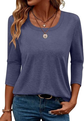 TICTICMIMI Women's 3/4 Sleeve Tops Square Neck Summer T Shirts Casual Dressy Blouse in Saudi Arabia