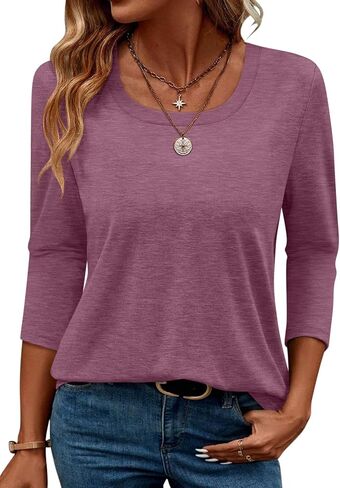 TICTICMIMI Women's 3/4 Sleeve Tops Square Neck Summer T Shirts Casual Dressy Blouse in Saudi Arabia