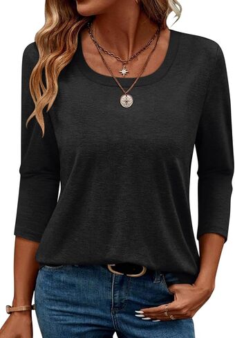 TICTICMIMI Women's 3/4 Sleeve Tops Square Neck Summer T Shirts Casual Dressy Blouse in Saudi Arabia