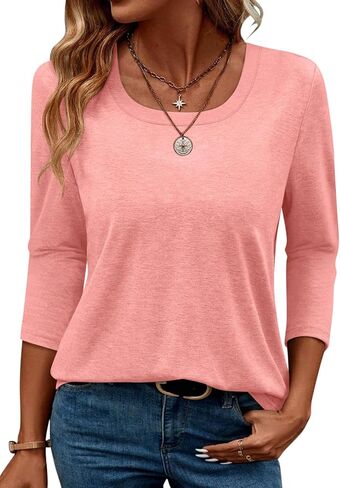 TICTICMIMI Women's 3/4 Sleeve Tops Square Neck Summer T Shirts Casual Dressy Blouse in Saudi Arabia