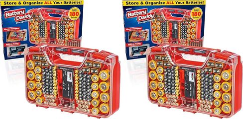 Ontel Battery Daddy Storage & Organizer Case with Tester, Stores & Protects Up to 180 Batteries, Double-Sided, Durable Design W/Clear Locking Lid, Secure Latches & Portable Carrying Handle - Charcoal in Kuwait