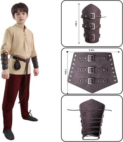 Medieval Viking Costume for Kids Halloween Pirate Outfit Set with Shirt Pants Belt Pouch Wrist Guards in Saudi Arabia