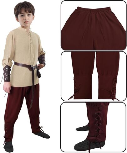 Medieval Viking Costume for Kids Halloween Pirate Outfit Set with Shirt Pants Belt Pouch Wrist Guards in Saudi Arabia