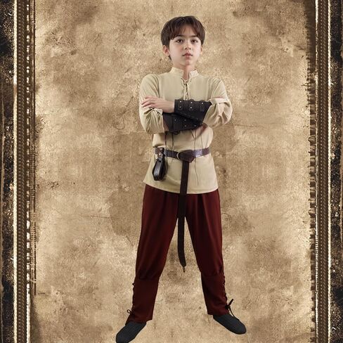 Medieval Viking Costume for Kids Halloween Pirate Outfit Set with Shirt Pants Belt Pouch Wrist Guards in Saudi Arabia