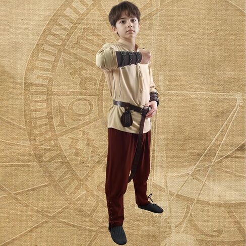 Medieval Viking Costume for Kids Halloween Pirate Outfit Set with Shirt Pants Belt Pouch Wrist Guards in Saudi Arabia