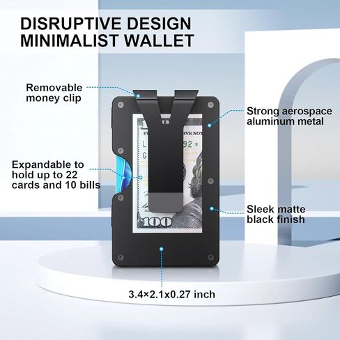 محفظة AirTag رفيعة للرجال، حامل بطاقات ائتمان بسيط من الألومنيوم، محفظة معدنية مع مشبك نقود، محافظ جيب أمامية متوافقة مع Apple Air Tag، حجب RFID، تحمل ما يصل إلى 22+ بطاقة بالإضافة إلى النقود in Kuwait