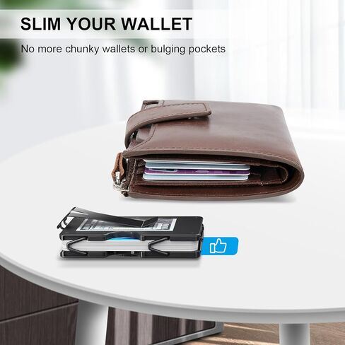 محفظة AirTag رفيعة للرجال، حامل بطاقات ائتمان بسيط من الألومنيوم، محفظة معدنية مع مشبك نقود، محافظ جيب أمامية متوافقة مع Apple Air Tag، حجب RFID، تحمل ما يصل إلى 22+ بطاقة بالإضافة إلى النقود in Kuwait