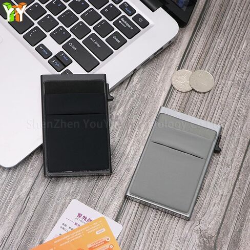 Men’s Slim RFID Wallet – Minimalist Pop-Up Card Holder with Money Pocket, Metal Case for Cards, Cash & Coins (S-1 Black) in Saudi Arabia