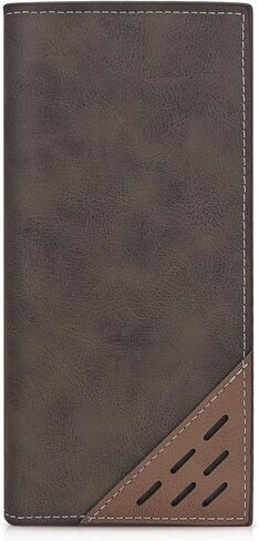 Long Wallet for Men, Contrasting Bifold Wallets with 12 Card Slots, 2 Cash Slots, ID Window and Zippered Coin Pocket, Credit Card Wallet for Suits and Daily Use (Deep Coffee) in Saudi Arabia