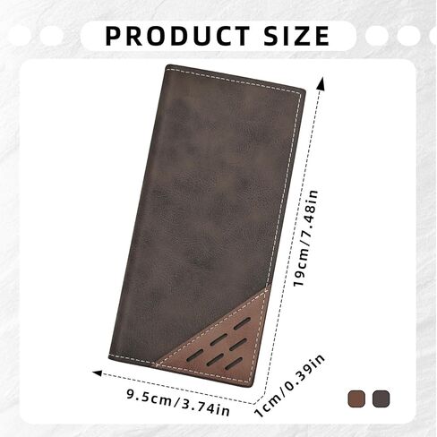 Long Wallet for Men, Contrasting Bifold Wallets with 12 Card Slots, 2 Cash Slots, ID Window and Zippered Coin Pocket, Credit Card Wallet for Suits and Daily Use (Deep Coffee) in Saudi Arabia