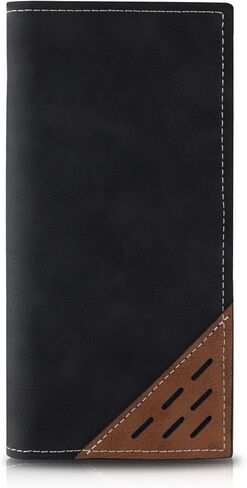 Long Wallet for Men, Contrasting Bifold Wallets with 12 Card Slots, 2 Cash Slots, ID Window and Zippered Coin Pocket, Credit Card Wallet for Suits and Daily Use (Deep Coffee) in Saudi Arabia