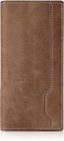 Long Wallet for Men, Contrasting Bifold Wallets with 12 Card Slots, 2 Cash Slots, ID Window and Zippered Coin Pocket, Credit Card Wallet for Suits and Daily Use (Deep Coffee) in Saudi Arabia