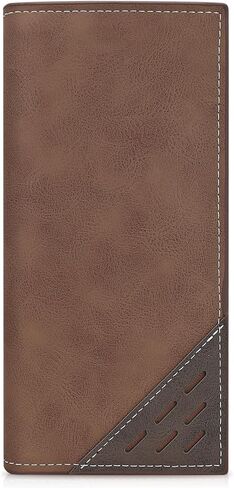 Long Wallet for Men, Contrasting Bifold Wallets with 12 Card Slots, 2 Cash Slots, ID Window and Zippered Coin Pocket, Credit Card Wallet for Suits and Daily Use (Deep Coffee) in Saudi Arabia