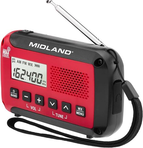 Midland - ER310, Emergency Crank Weather AM/FM Radio - Red/Black | Multiple Power Sources, SOS Emergency Flashlight, Ultrasonic Dog Whistle, & NOAA Weather Scan + Alert in Saudi Arabia