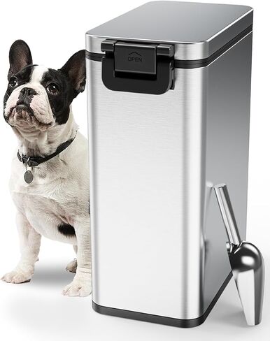 Courpal® Stainless Steel Dog Food Storage Container - 20 LB Dry Pet Food Container with Lids Airtight for Cat Dog Bird - 15L Stackable Metal Large Sealed Animal Food Bin with Scoop in Saudi Arabia