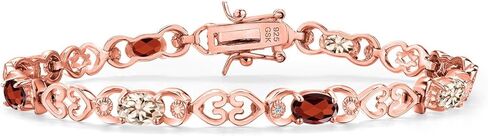 Gem Stone King 18K Rose Gold Plated Silver Peach Morganite and Red Garnet and Lab Grown Diamond Bracelet For Women | 4.29 Cttw | Gemstone October Birthstone | Oval 6X4MM | Length 7.25 Inches in Saudi Arabia