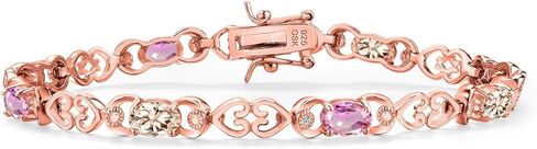 Gem Stone King 18K Rose Gold Plated Silver Peach Morganite and Pink Sapphire and Lab Grown Diamond Bracelet For Women | 4.41 Cttw | Gemstone October Birthstone | Oval 6X4MM | Length 7.25 Inches in Saudi Arabia