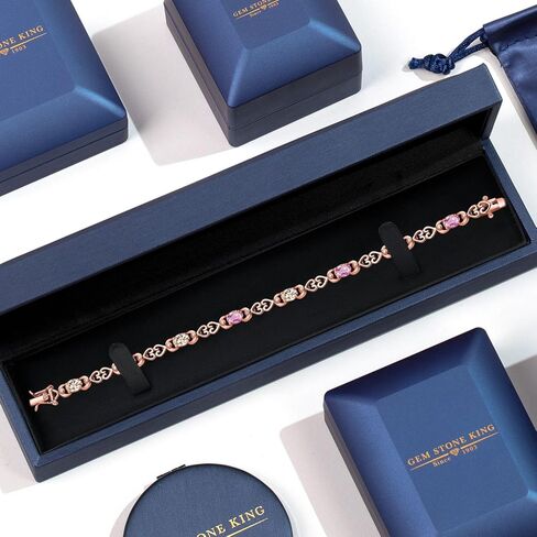 Gem Stone King 18K Rose Gold Plated Silver Peach Morganite and Pink Sapphire and Lab Grown Diamond Bracelet For Women | 4.41 Cttw | Gemstone October Birthstone | Oval 6X4MM | Length 7.25 Inches in Saudi Arabia
