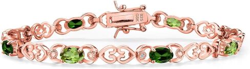 Gem Stone King 18K Rose Gold Plated Silver Green Peridot and Green Chrome Diopside and Lab Grown Diamond Bracelet For Women | 4.21 Cttw | Gemstone August Birthstone | Oval 6X4MM | Length 7.25 Inches in Saudi Arabia