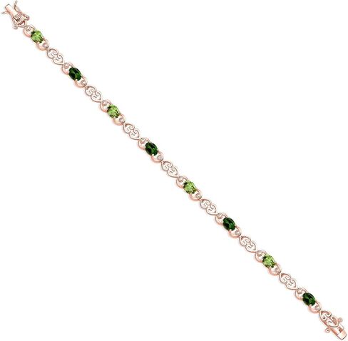 Gem Stone King 18K Rose Gold Plated Silver Green Peridot and Green Chrome Diopside and Lab Grown Diamond Bracelet For Women | 4.21 Cttw | Gemstone August Birthstone | Oval 6X4MM | Length 7.25 Inches in Saudi Arabia